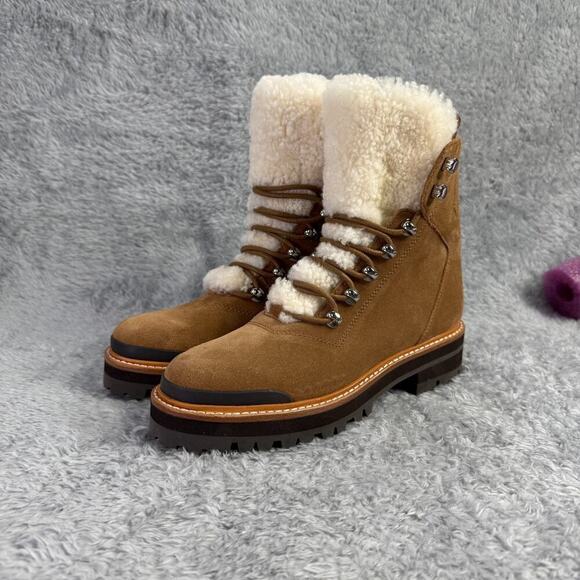 Marc Fisher Izzie Lace Up Boots Tan Suede Combat Boots Women's Size 6 Lug Sole - Picture 2 of 12